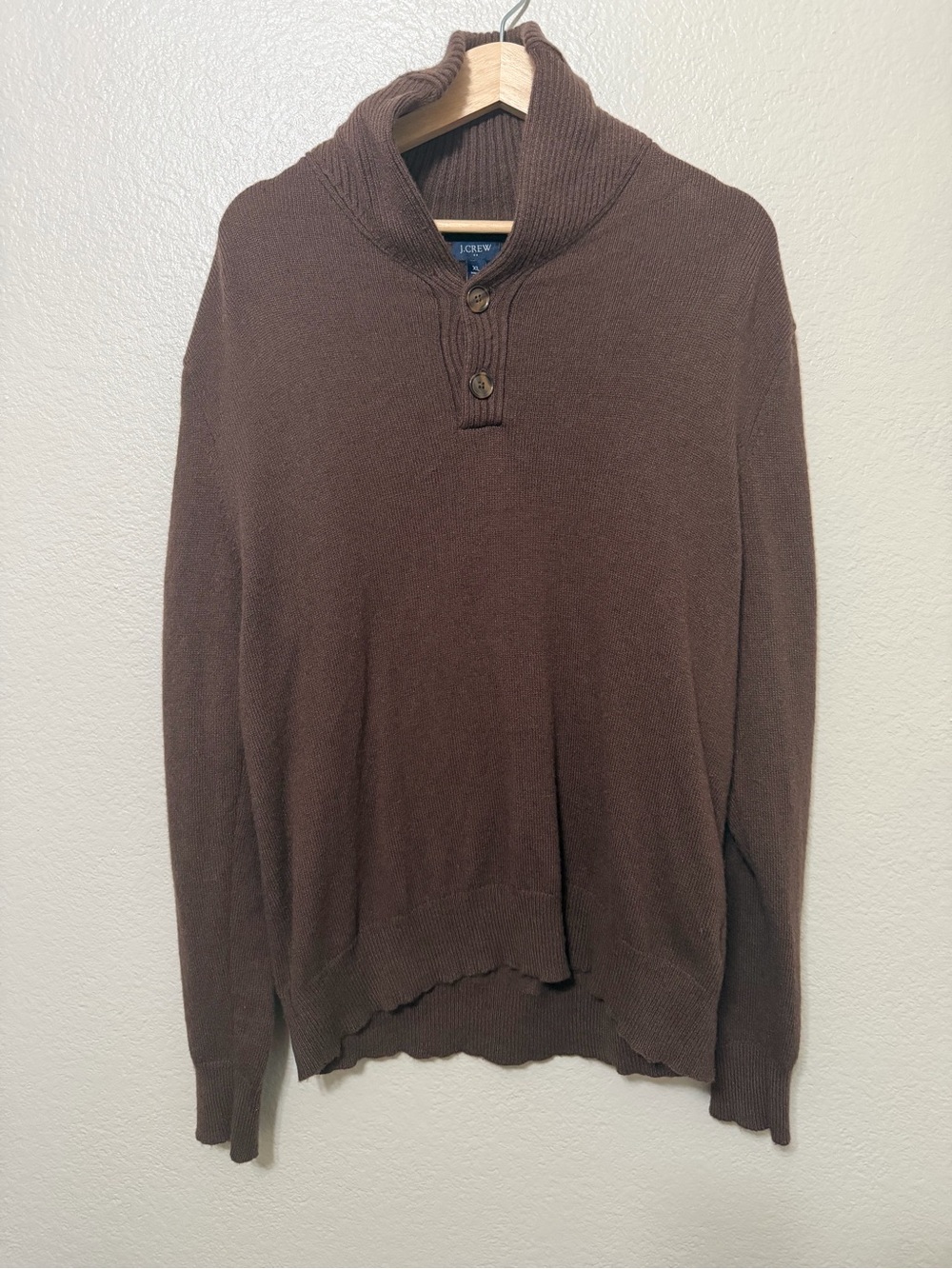 J. Crew Men's Chocolate Brown Shawl Collar Cardigan Sweater Wool Blend Size XL